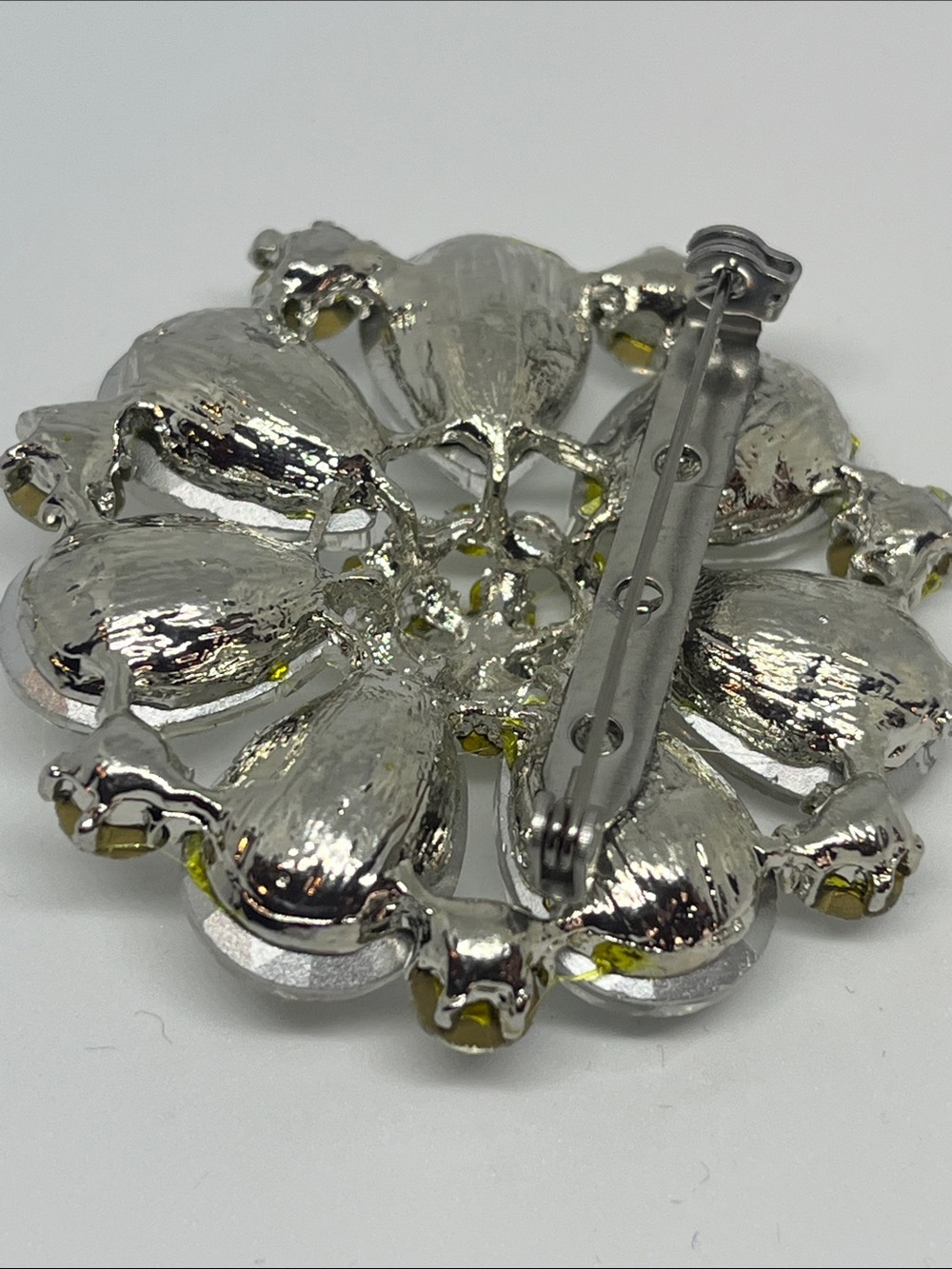 Crystal Floral Statement Brooch - Clear Crystal Flower Pin Hand Crafted - Picture 7 of 9